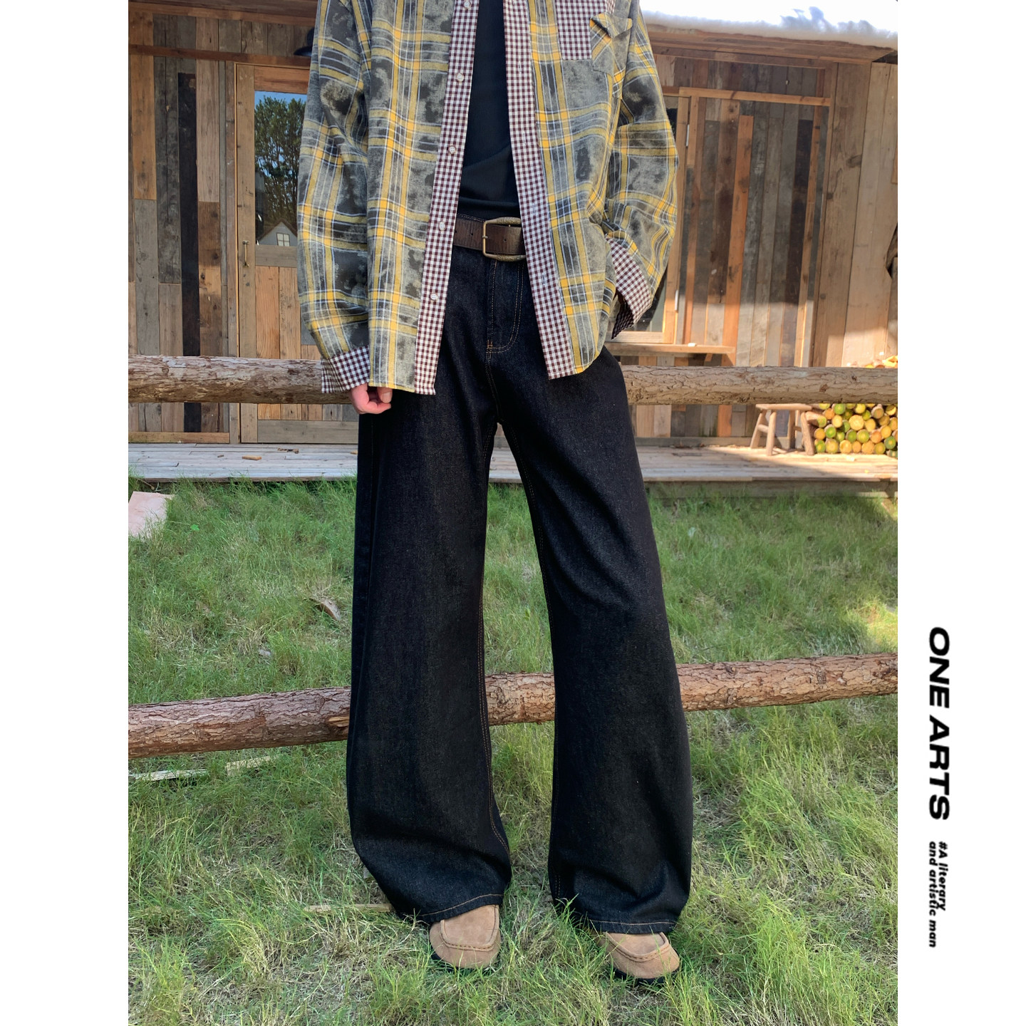 ONEARTS黑色弯刀牛仔裤男微喇cleanfit休闲裤子美式vibe潮流百搭,男装,牛仔裤,淘宝优惠券,粉丝福利购,淘宝优惠卷