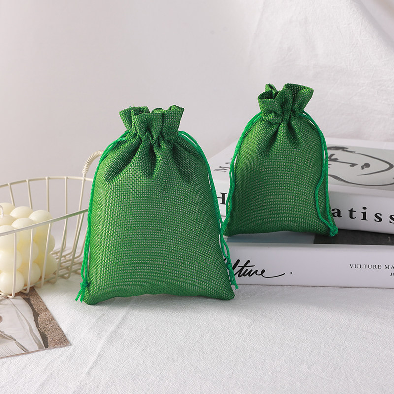 绿色抽绳仿麻布袋中药香薰包空袋衣柜除味袋圣诞绿色礼品袋抽绳袋