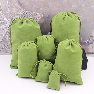 军绿色绒布袋珠宝饰品包装袋黄金戒指首饰礼品袋束口抽绳柔软布袋