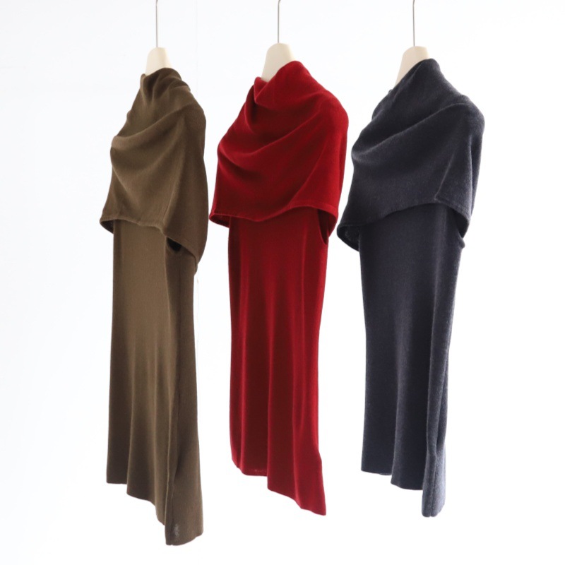 醋酸羊毛混纺多种穿法一字肩连帽