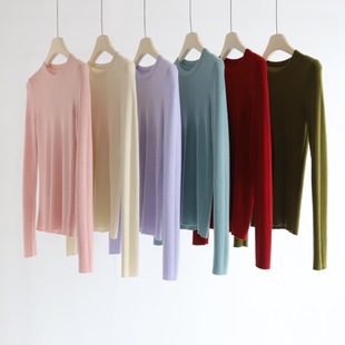 女秋冬新款 打底针织衫 圆领百搭纯色毛衣 长袖 chao细羊毛简约基础款