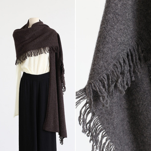 秋冬时髦法式流苏长条形披肩围巾两用100%羊毛加厚加长点子纱围巾