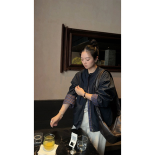 老干部夹克 两面穿 双面穿格纹拼接设计感极简风衣夹克短外套