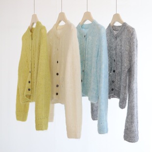 马海毛镂空薄款针织外套上衣女早春新款温柔百搭羊毛混纺开衫