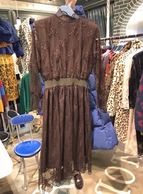 现货韩国进口2024秋冬新款tara by motion微透蕾丝长款连衣裙