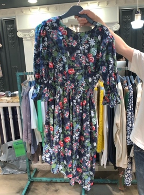 现货韩国进口2023春夏tara by motion时尚绵绸印花甜美短袖连衣裙