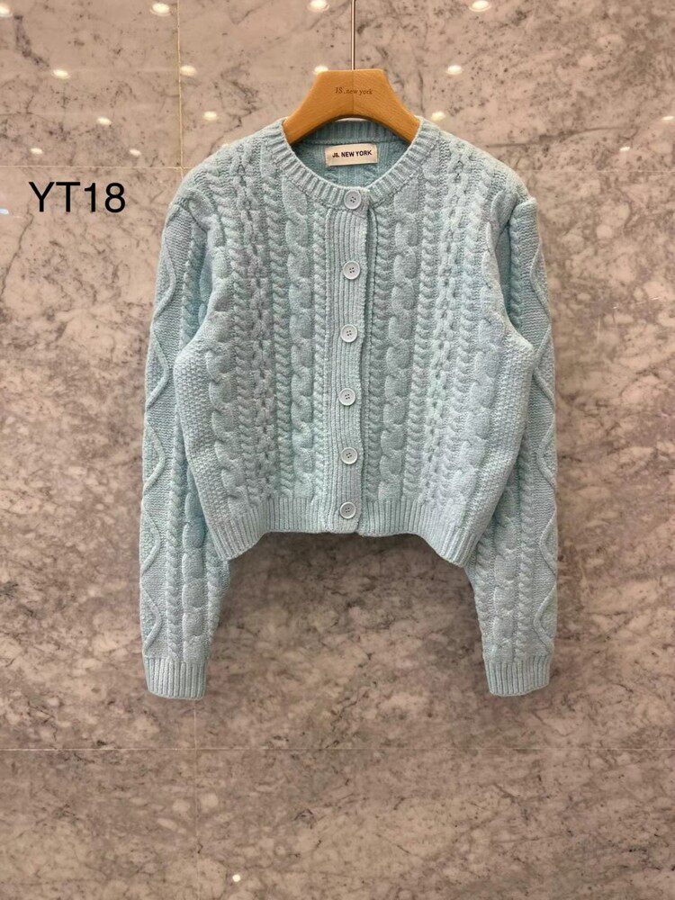 韩国东大门进口2024秋季款js new york时尚圆领麻花针织开衫外套