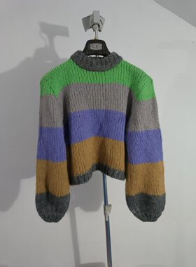 韩国东大门进口tara by motion时尚条纹长袖针织衫毛衣