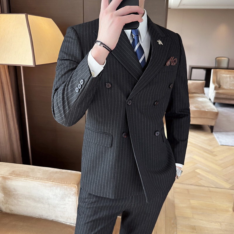 西服套装男单西条纹休闲商务西服A207-DX815-P125，男装西服，电商A207