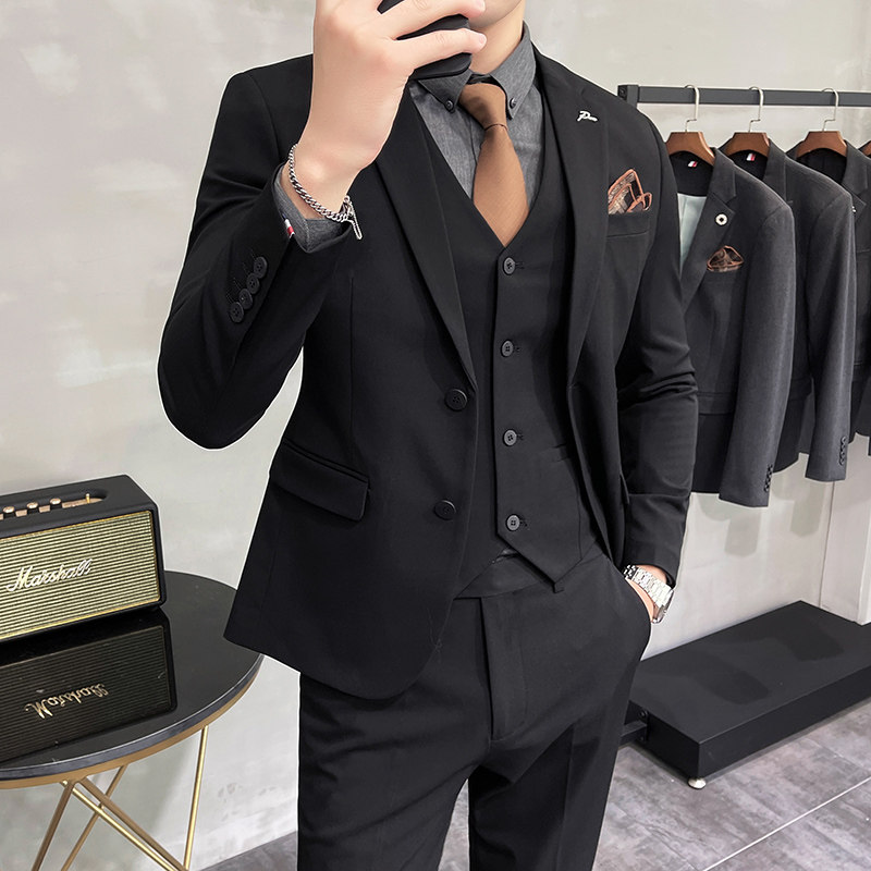 西服套装男英伦韩版修身两粒扣西装三件套商务A207-TZ817-P235,男装西服套装,电商A207