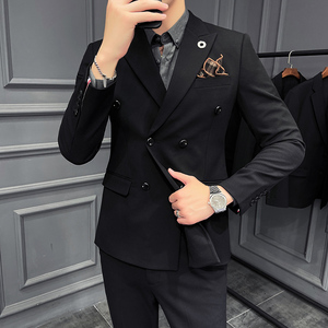 英伦风双排扣西装套装两件套新郎礼服A207-LJT36-P175大码加价图片