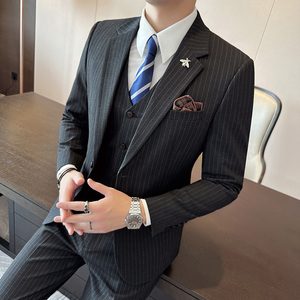 西服套装男三件套条纹休闲商务西服A207-TZ813-P235图片