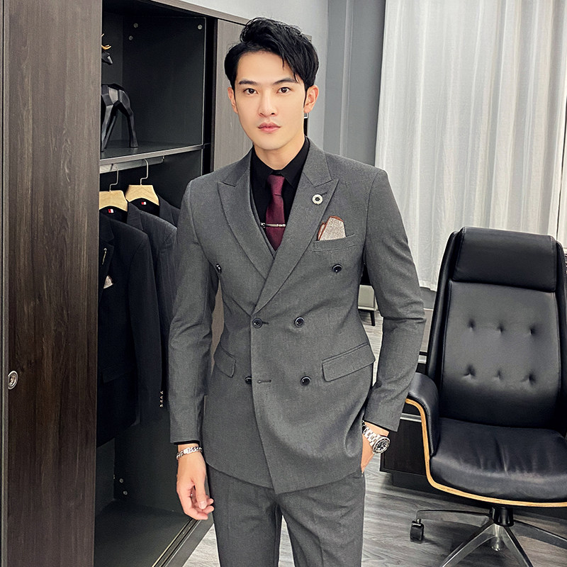 英伦风双排扣西装套装三件套新郎礼服西服A470-TZ36-P220大码加价,男装西服套装,电商A207