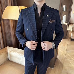 西服套装男单西条纹休闲商务西服A207-DX815-P125图片