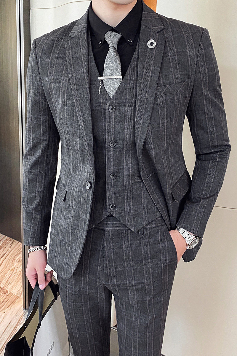 20秋冬西装套装时尚修身男士商务格子西服三件套A470-TZ37-P235,男装西服套装,电商A207
