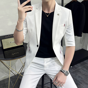 2025夏款七分袖西装男套装九分休闲裤中袖西服A207-TZ31-P150图片
