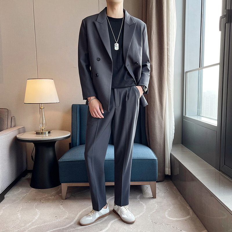 ins痞帅宽松西装男套装双排扣西装A470-LJT819-P200图片