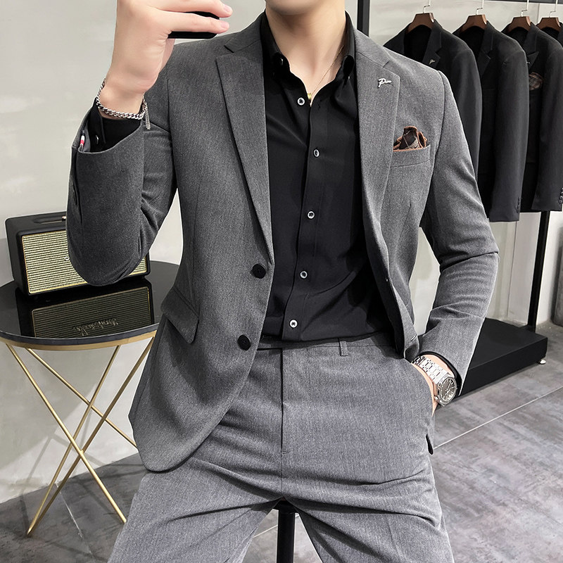 西服套装男英伦韩版修身两粒扣西装两件套商务A207-LJT817-P190,男装西服套装,电商A207