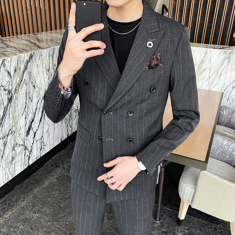 20新款西服套装韩版修身条纹西装两件套A470-LJT35-P185大码加价,男装西服套装,电商A207