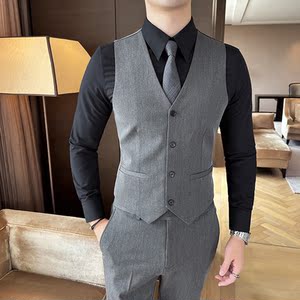24新款男士纯色休闲弹力单排马甲新郎伴郎服装A207-MJ801-P45图片