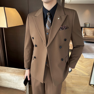 秋冬西服套装双排扣戗驳领新郎婚礼西服两件套A207-LJT803-P190图片