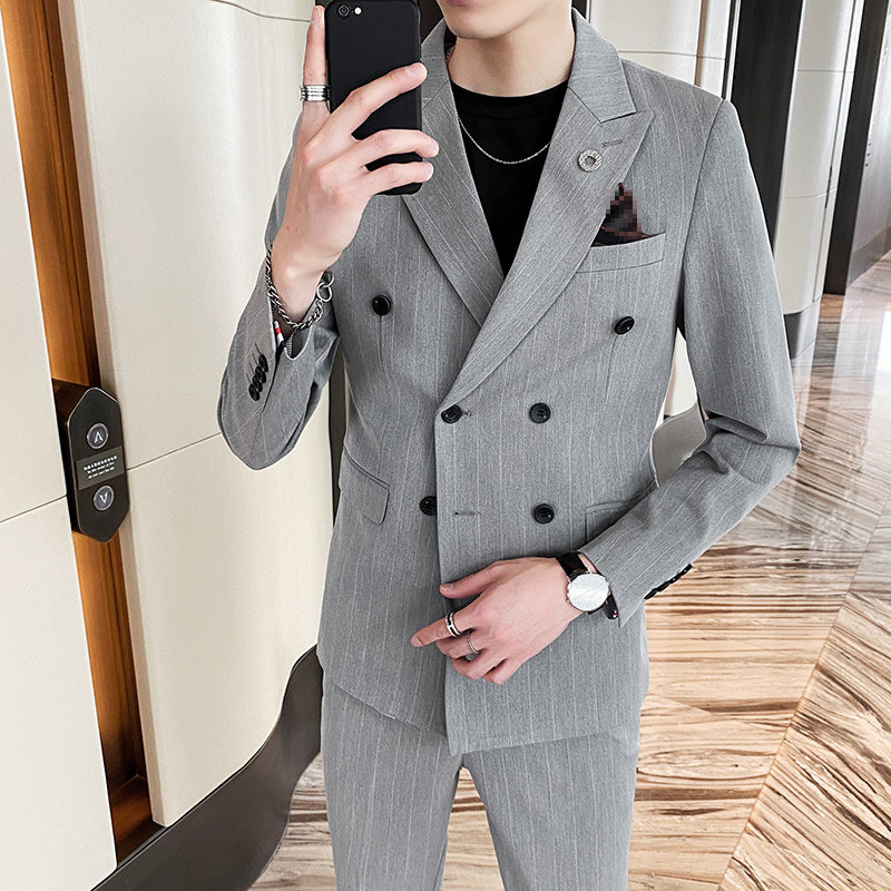 20新款西服套装韩版修身条纹西装两件套A470-LJT35-P185大码加价,男装西服套装,电商A207