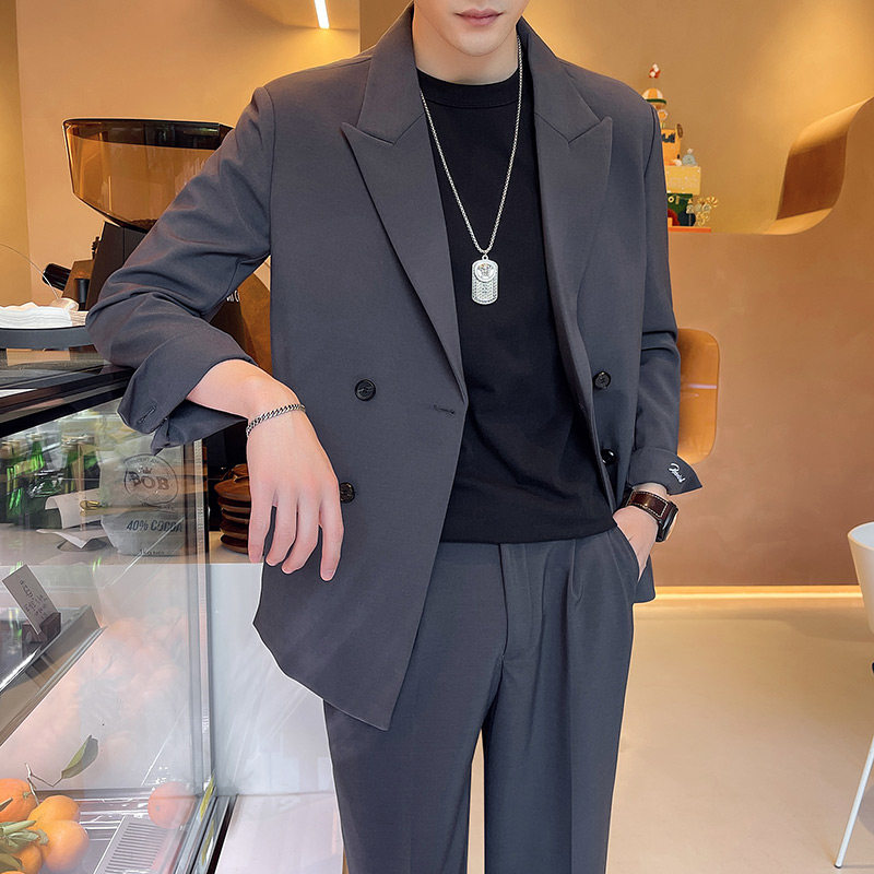 ins痞帅宽松西装男套装双排扣西装A207-LJT819-P200,男装西服套装,电商A207