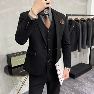 秋冬西装套装男英伦风修身三件套商务西服A207-TZ26-P220大码加价图片