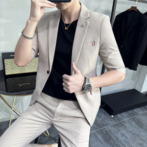 2025夏款七分袖西装男套装九分休闲裤中袖西服A207-TZ31-P150图片