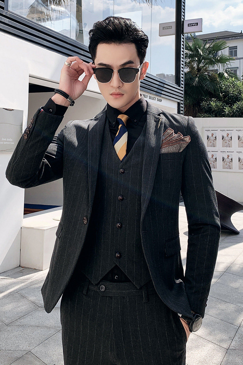 西服套装条纹男西装三件男士小西装外套A470-TZ25-P230大码加价,男装西服套装,电商A207