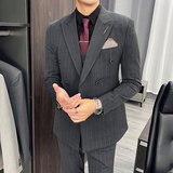 西服套装男修身条纹休闲商务西装双排扣三件套TZ35-P230大码加价，男装西服套装，电商A207