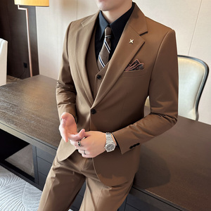 秋冬西服套装男商务休闲正装礼服婚礼西服三件套A207-TZ801-P235,黑棉袄搭配男图片