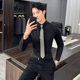 2025秋冬新款英伦纯色男士长袖衬衫打底白衬衣A470-CS117-P48，男装T恤，电商A207