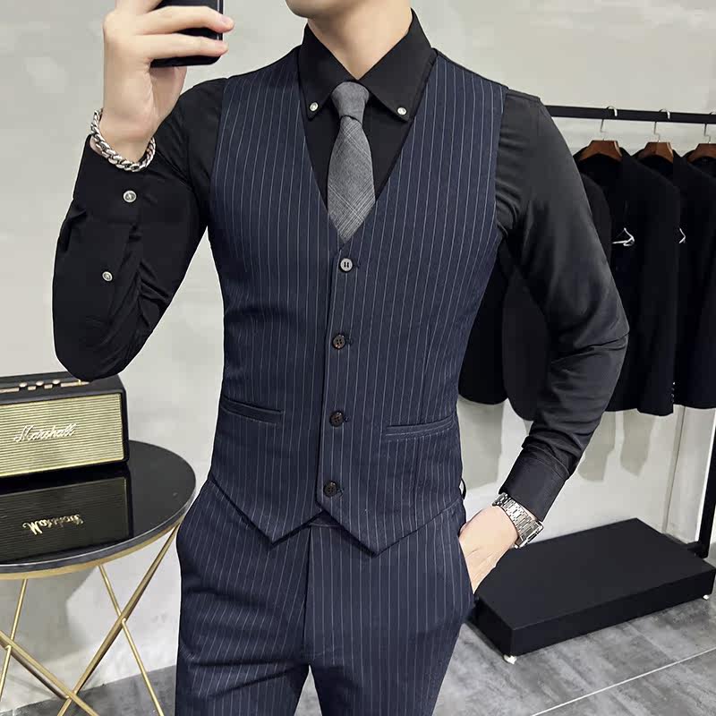 24新款男条纹休闲弹力单排马甲新郎伴郎服A207-MJ813-P45,男装背心/马甲,电商A207