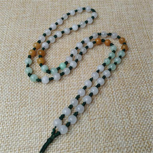 冰种保真巴山翡翠三彩全珠项链挂件绑吊坠绳玉珠圆珠子石头玉链子