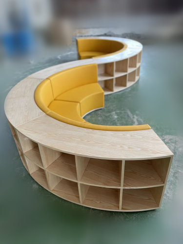 S型弧形书柜一体组合阅读沙发