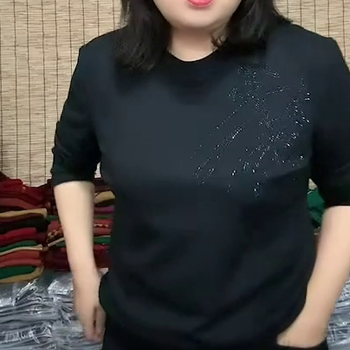 圆领烫钻显瘦妈妈打底衫