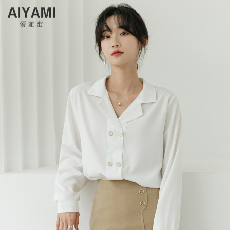 很仙的V领雪纺上衣女遮肚子显瘦洋气白色衬衫女秋长袖设计感超仙