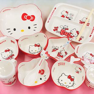 HelloKitty儿童碗家用可爱卡通婴儿碗勺儿童餐具套装 宝宝餐盘分格