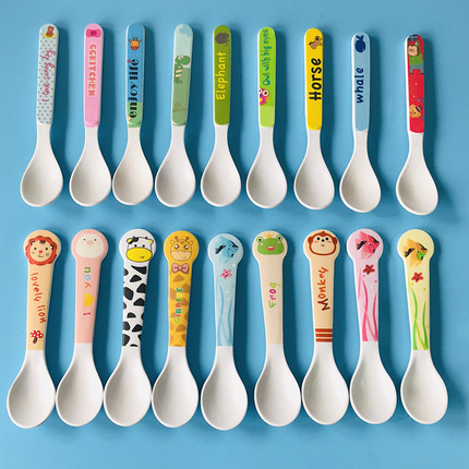 儿童勺子创意可爱卡通学吃饭竹纤维餐具家用训练幼儿园婴儿宝宝勺