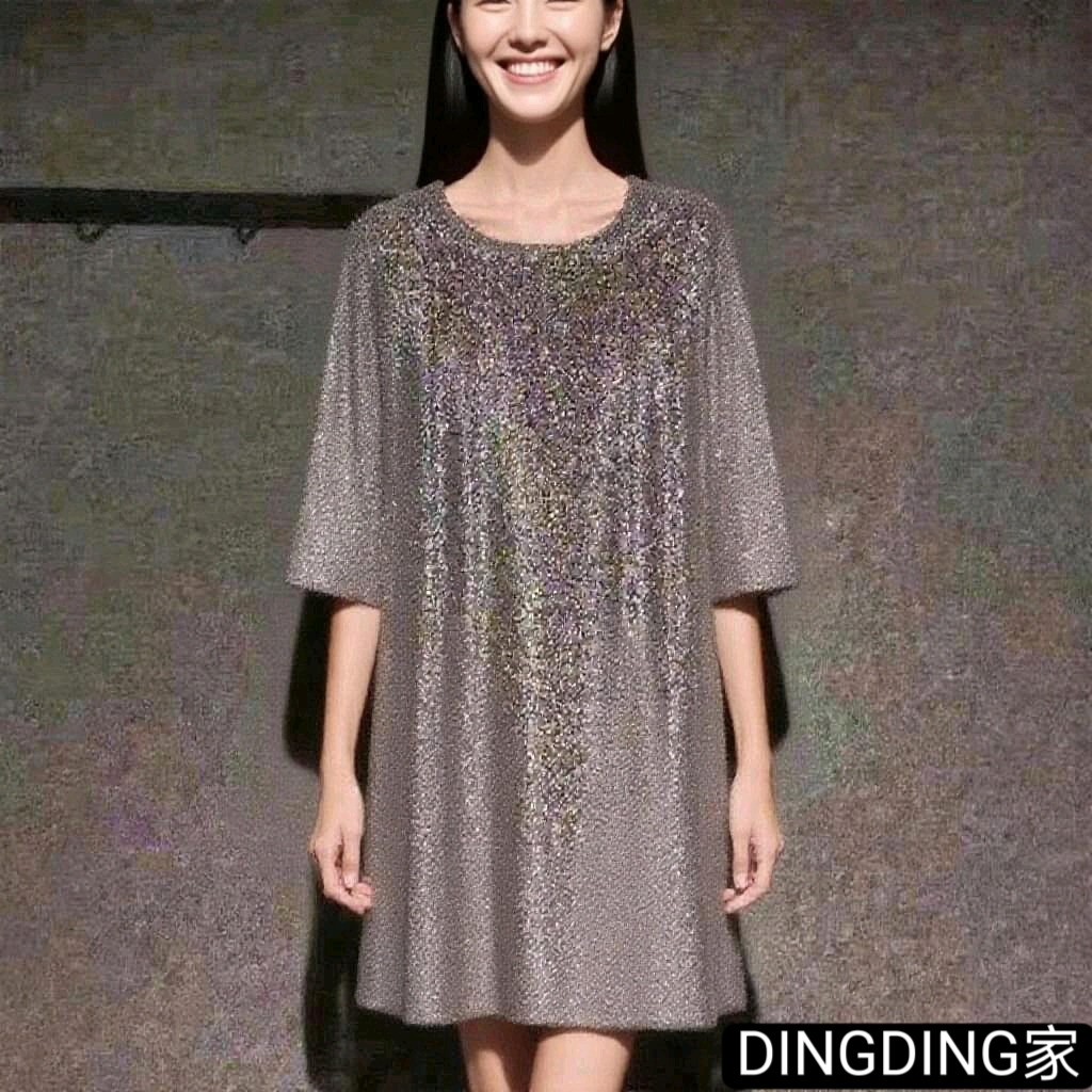 欧货亮丝圆领V领blingbling亮晶晶T中长款宽松大码连衣裙夏300斤