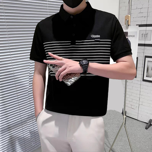 男短袖 薄款 青春拼接polo衫 夏季 上衣百搭 翻领半袖 体恤潮流休闲男士