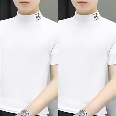 男士纯色双面德绒打底衫男秋冬小半高领保暖加厚内搭短袖t恤卫衣T