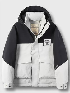冬季新款男士连帽工装羽绒服潮流宽松拼色休闲外套加厚保暖上衣男