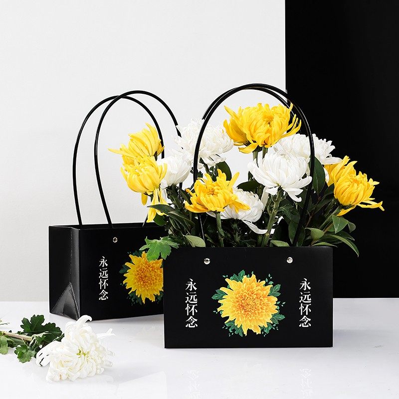 清明节祭祀手提花盒祭祖花束包装折叠手提盒鲜花菊花纸盒祭奠用品
