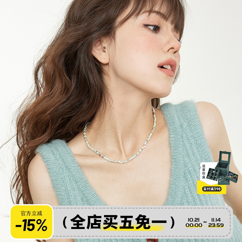 耳边风海盐月白方块蓝色系项链