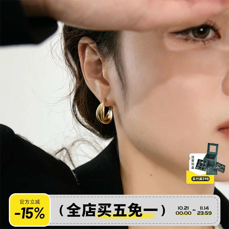 耳边风 性冷淡风欧美交叉金属S925银耳钉高级感复古耳环 轻奢饰品