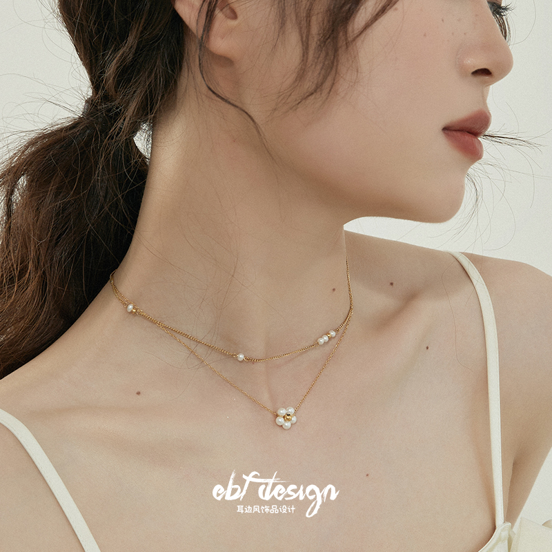 耳边风莫奈花园法式叠戴珍珠项链