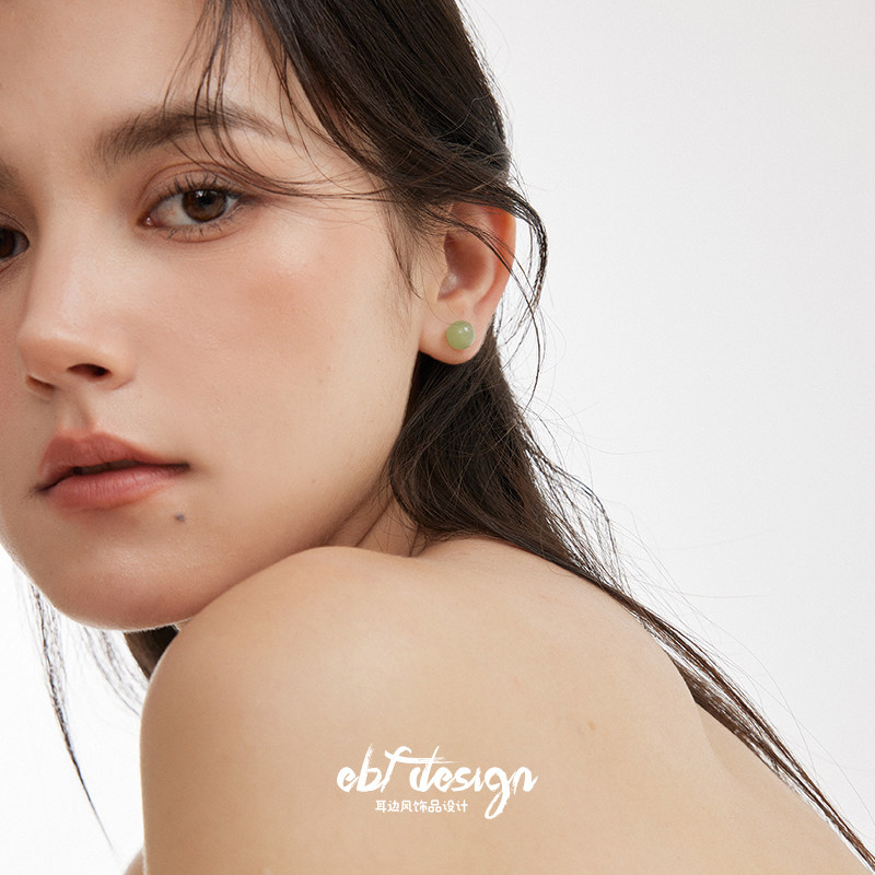 耳边风 林栖见玉 新中式天然和田玉白玉石简约复古小巧高级感耳钉