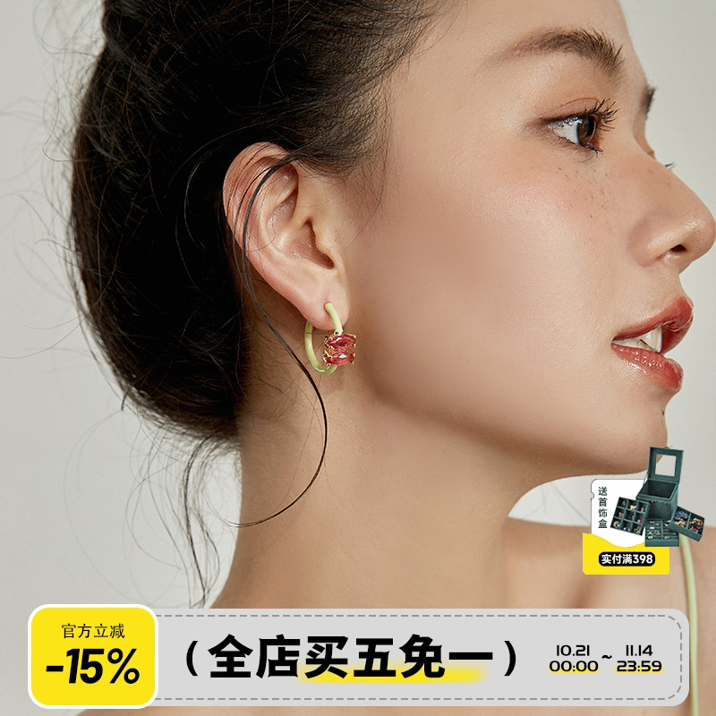 耳边风小众撞色滴釉夏天纯银耳环